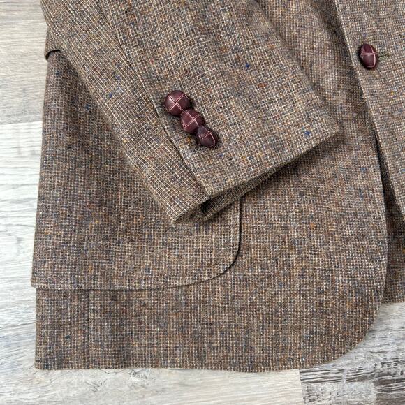 Vintage Fioravanti Brown Tweed Wool Blazer Elbow Patches Union Made USA - Picture 3 of 8